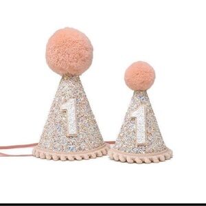 One Year Old Sparkling Party Hat for Kids -light pink